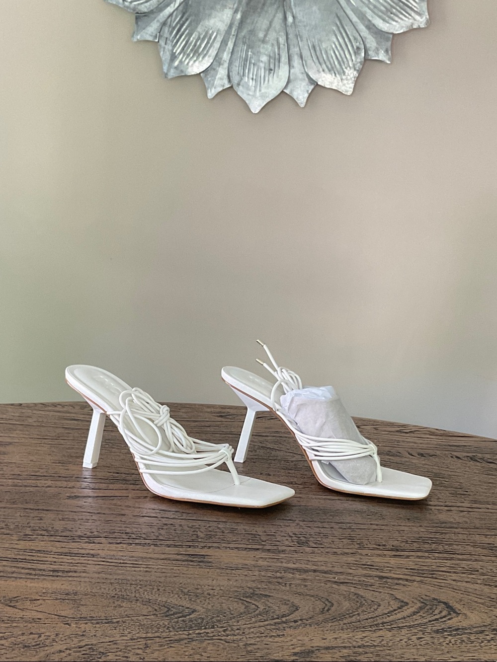 INC International Concepts White Strappy Square-Toe Heels